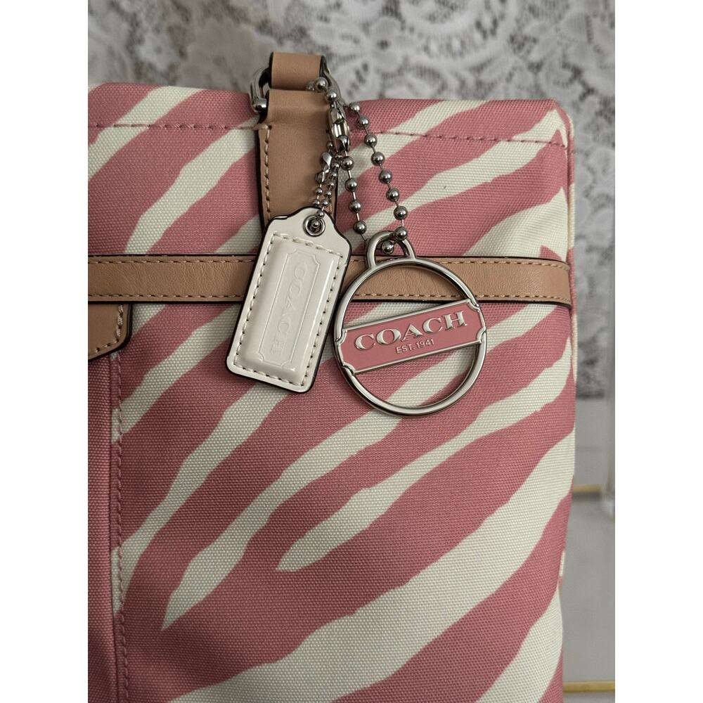Coach Zebra Print Signature Stripe Tote F23283 Pink White EUC - Picture 5 of 13